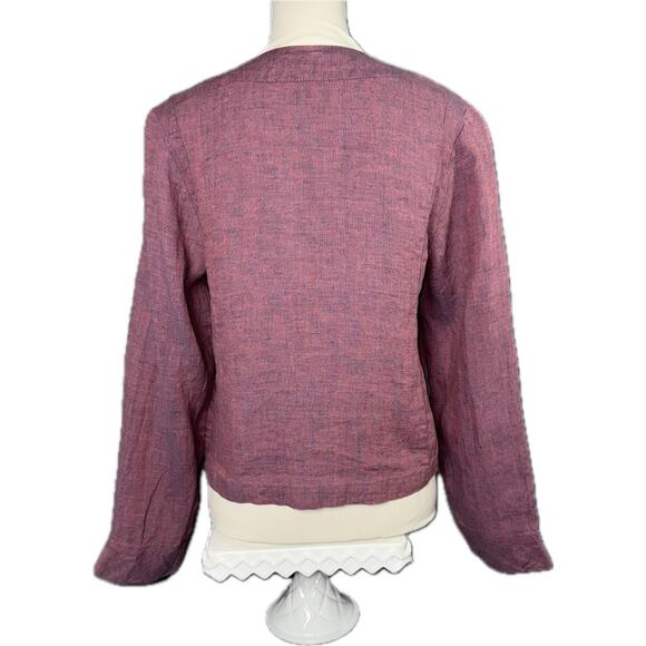 NWT FLAX Linen P Petite Berry Burgundy Solid Button Jacket Pockets Long Sleeve - Picture 5 of 15